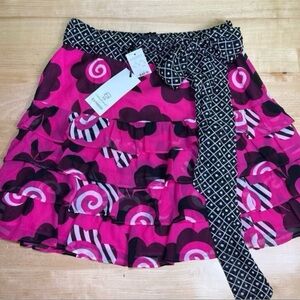 Express Celia Birtwell x Express Silk Tiered Mini Skirt Size 6 NWT